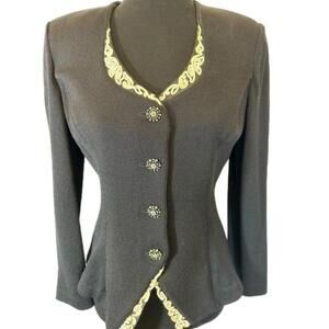 St John Evening Button-Up Sweater with Decorative Collar